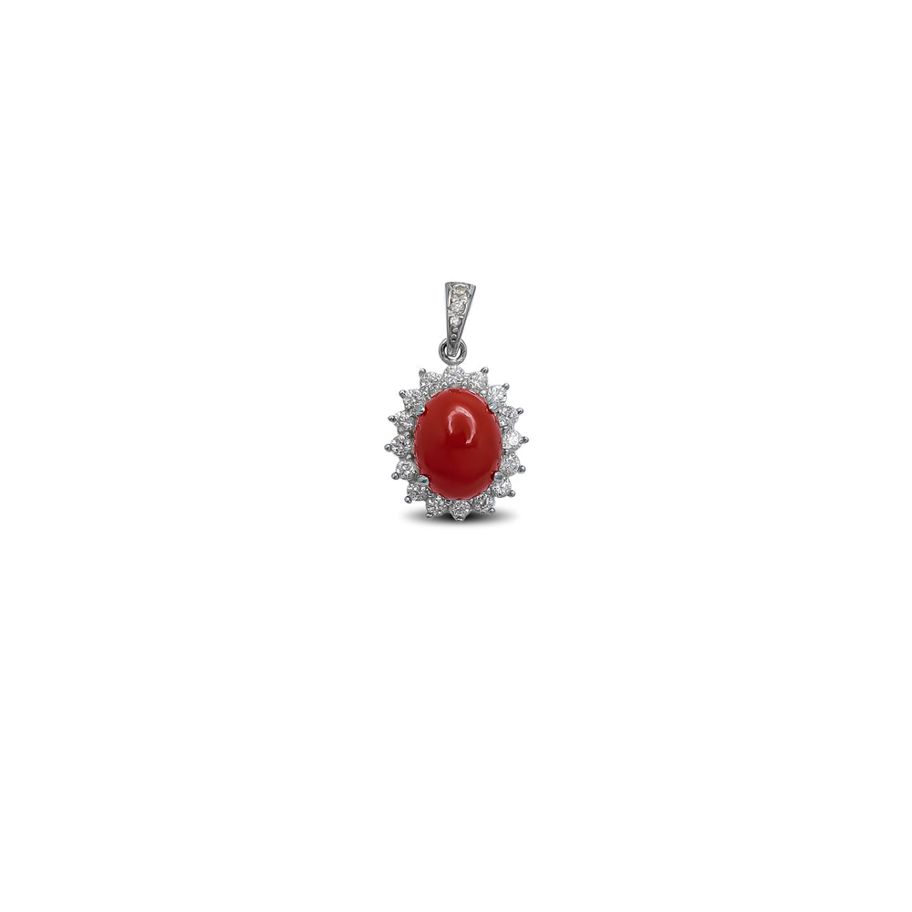 Zirconia Halo Cabochon Gemstone Pendant (Silver)