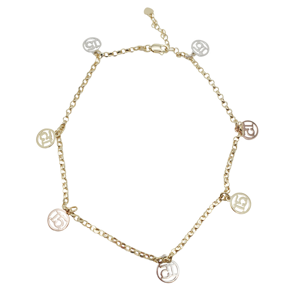 "15" Years Charms Ankle Bracelet (14K).