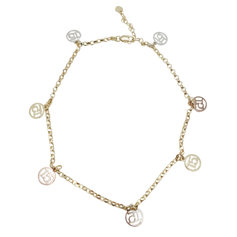"15" Years Charms Ankle Bracelet (14K).