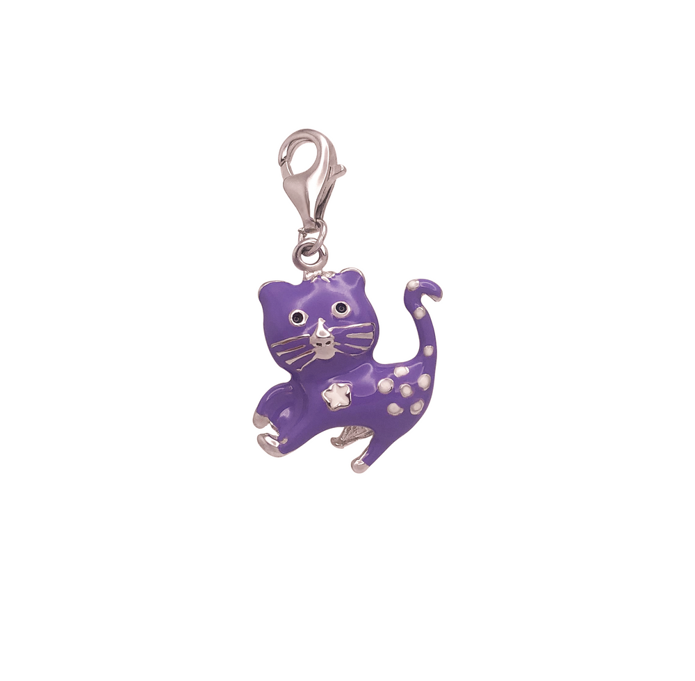 Purple Enamel Cat Pendant (Silver)