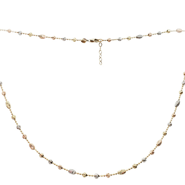 Tricolor Moon Cut Round & Oval Ball Chain (14K)