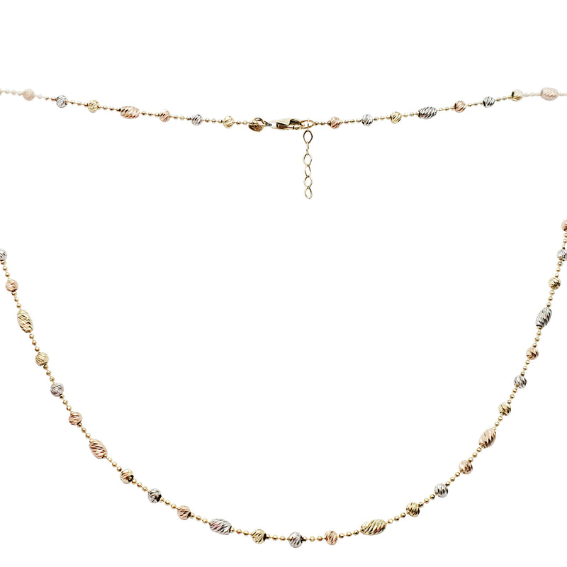 Tricolor Moon Cut Round & Oval Ball Chain (14K)