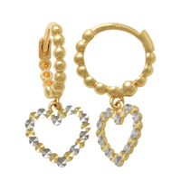 Diamond-Cut Heart Beaded Huggie Earrings (14K)