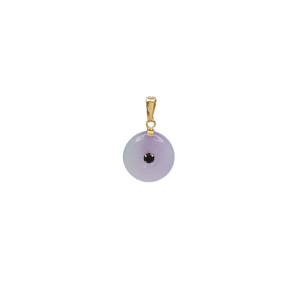 Black Zirconia Purple Jade Pi Disc Pendant (14K)