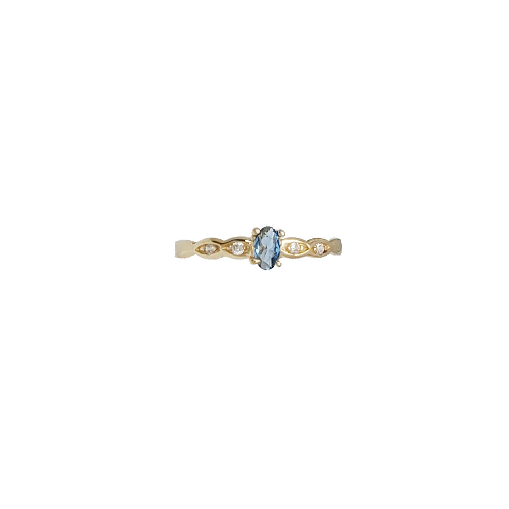 Baby Blue Oval Zirconia Eye Band Accent Ring (14K)