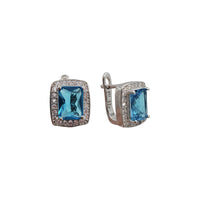Square Blue Cubic Zirconia Earrings (Silver)
