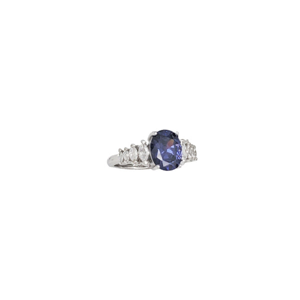 Zirconia Marquise Accent Blue Oval Stone Ring (Silver)