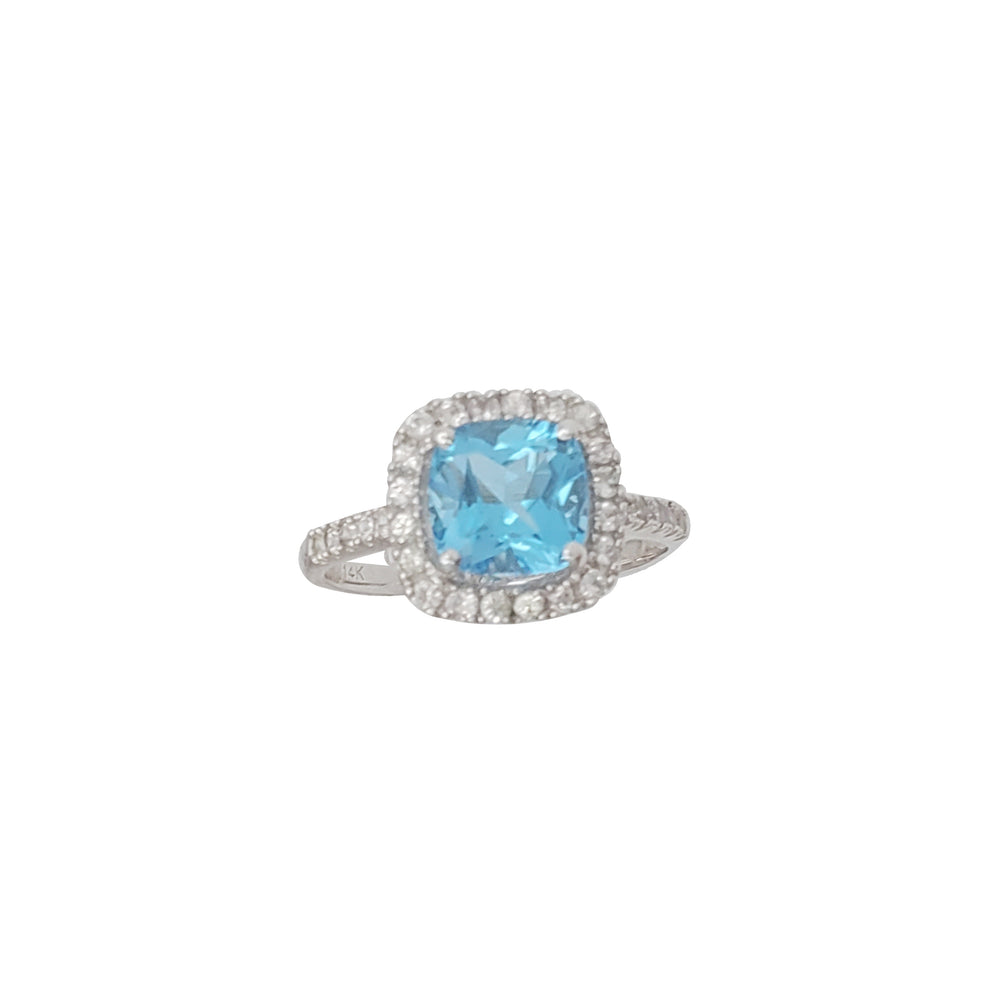 Princess Blue Topaz Cushion Halo Mhete (14K)