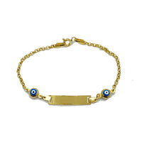 Blue Evil Eye Cuban Baby ID Bracelet (14K).