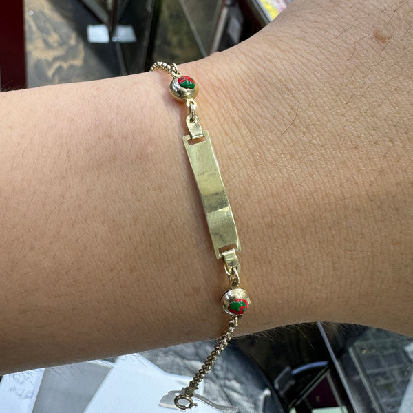 Strawberry Charm Rolo Baby ID Bracelet (14K).