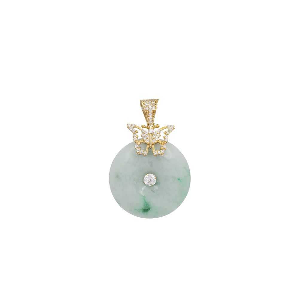 Round Butterfly Jade Pendant (14K)
