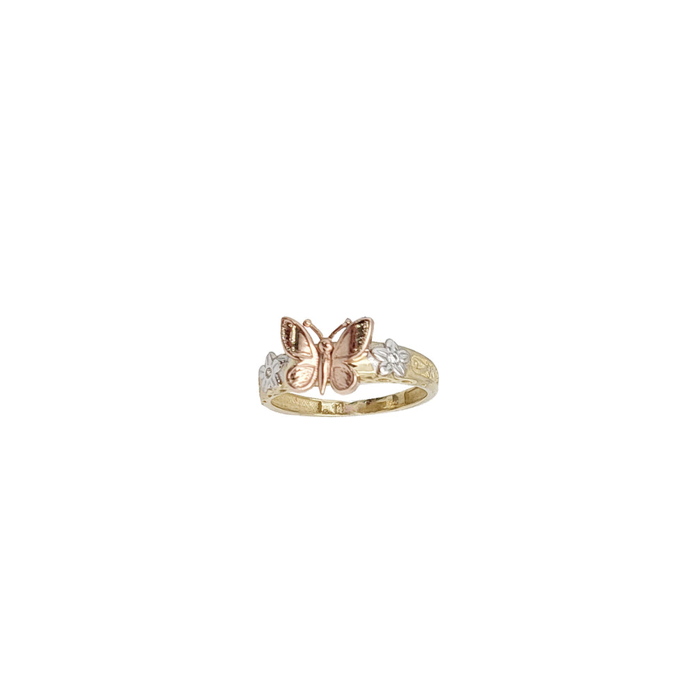 Zirconia Tri-Color Butterfly Ring (14K)