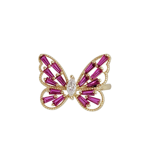 Red Stone Butterfly Ring (14K)
