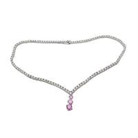 Cubic Zirconia Tennis Pink Stone Fancy Necklace/Chain (Silver)