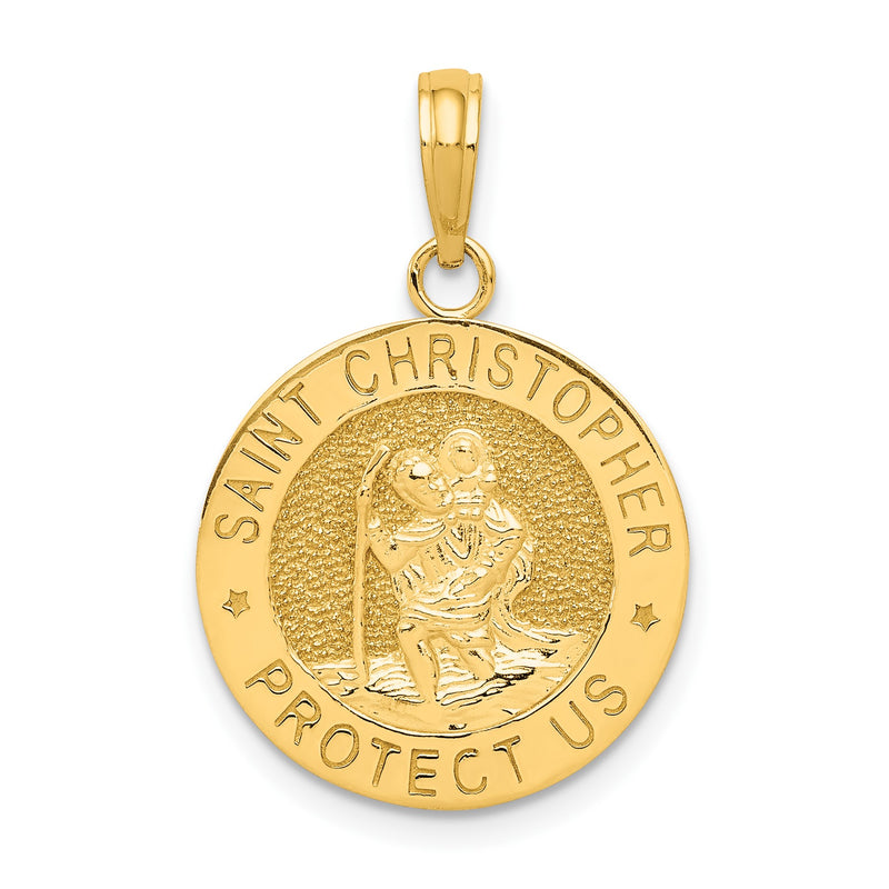 Saint Christopher "Protect Us" Circular Medal Pendant (14K)