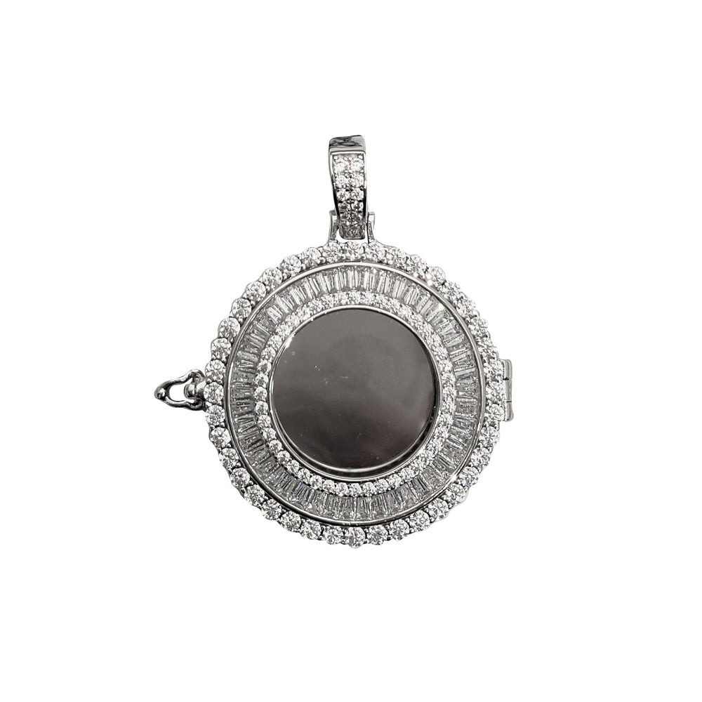 Circle Baguette & Round Picture Pendant (Silver)