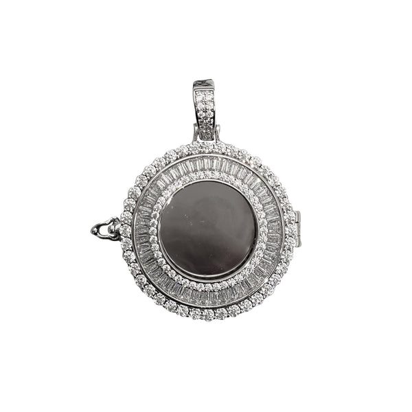 Circle Baguette & Round Picture Pendant (Silver)