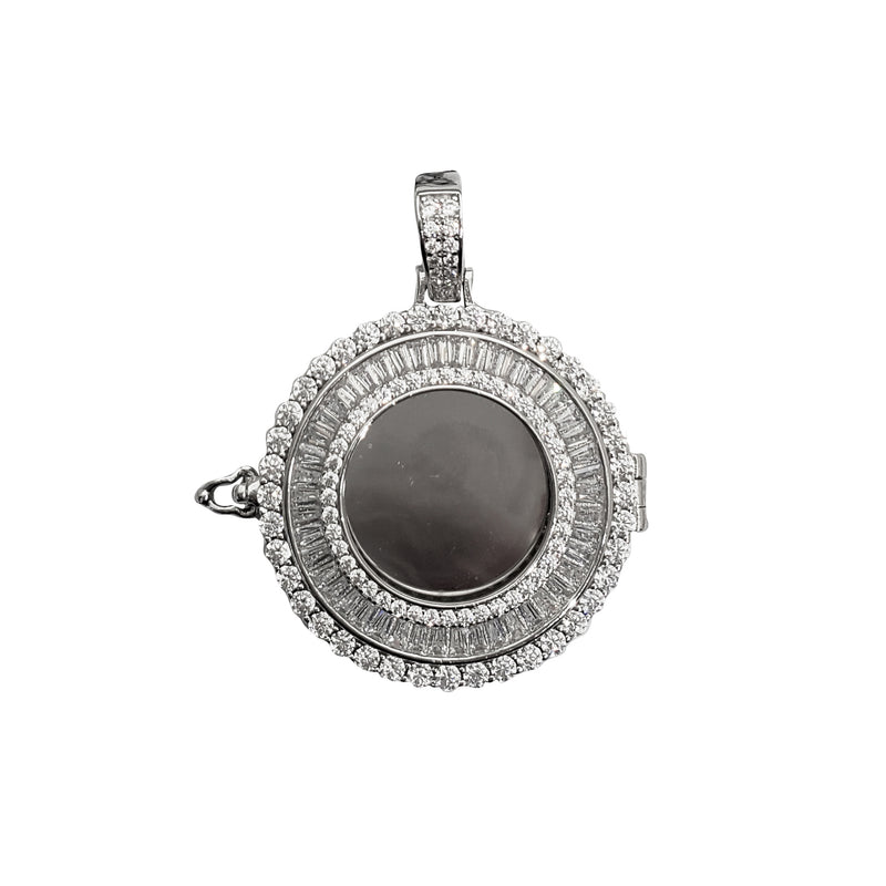 Circle Baguette & Round Picture Pendant (Silver)