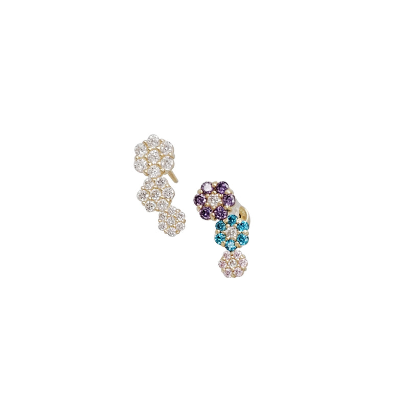 Triple Flower Stud CZ Earrings (14K)
