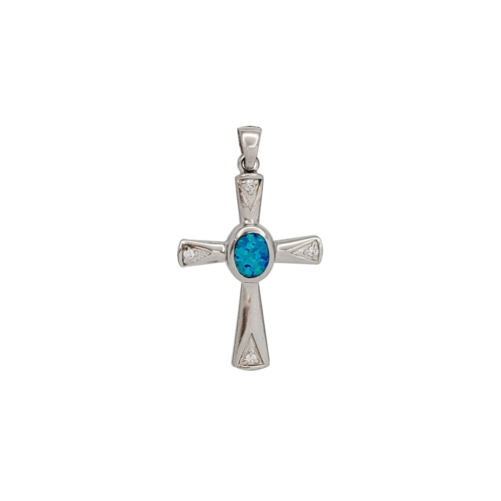 Blue Opal Cross Pendant (SILVER)