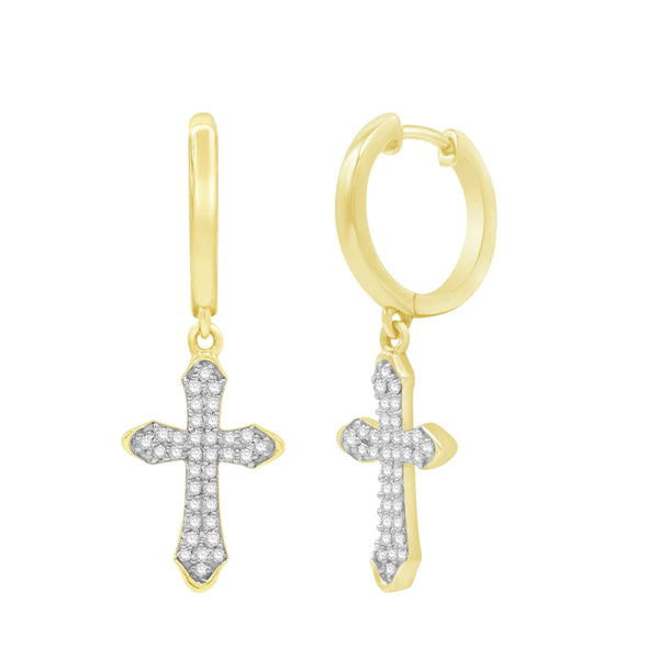 Diamond Cross Drop Earrings （ 14K ）
