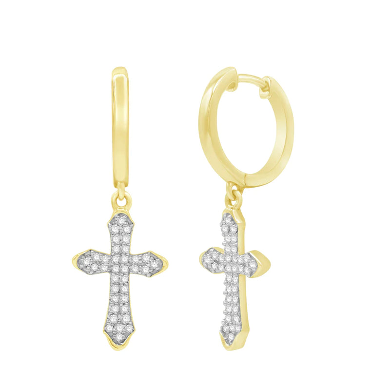 Diamond Cross Drop Earrings （ 14K ）