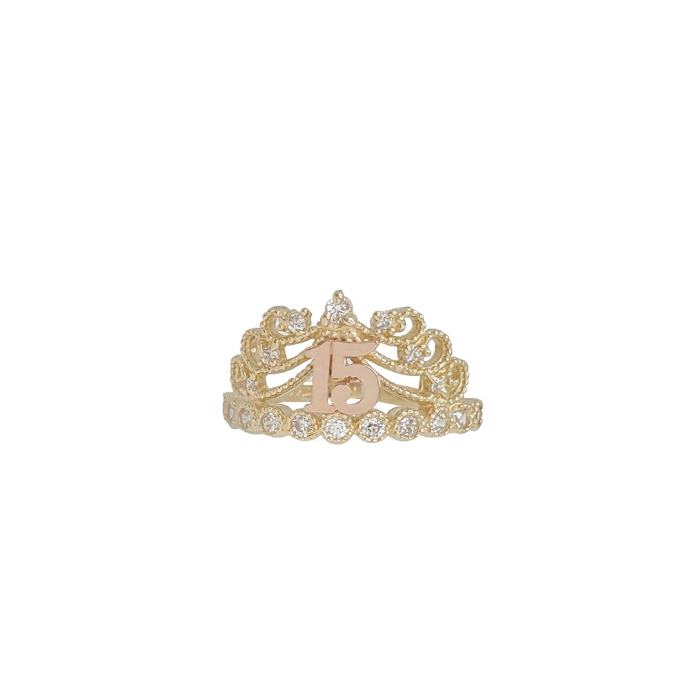 15 Years Birthday Crown-Tiara Ring (14K)