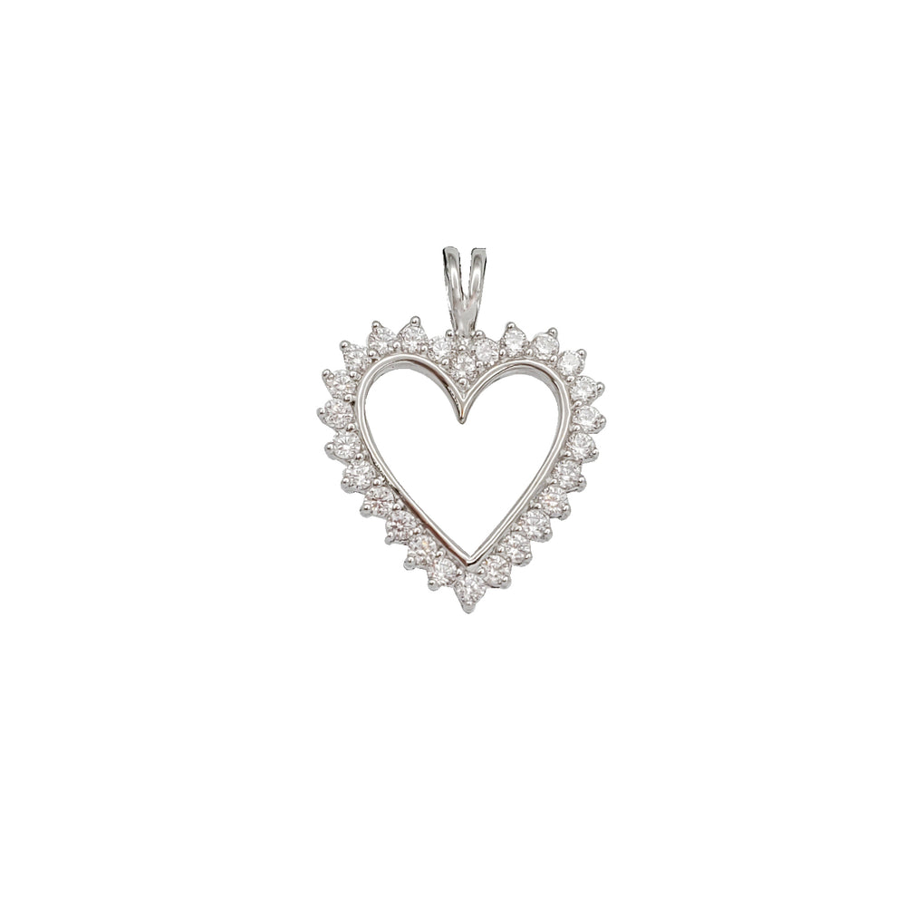 White CZ Halo Heart Outline  Pendant (Silver)