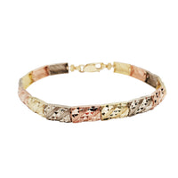 Tricolor Diamond-Cut Bar Link Bracelet (14K)