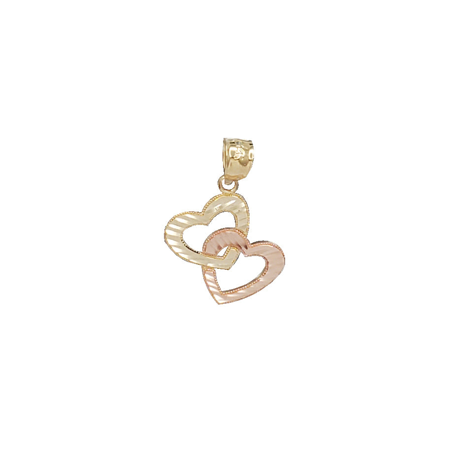 Tri-Tone Diamond Cut Double Heart  Pendant (14K)