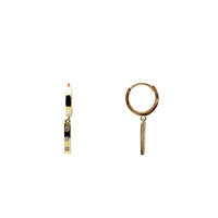 Yellow Gold CZ Dangling Bar Huggie Earring (14K)