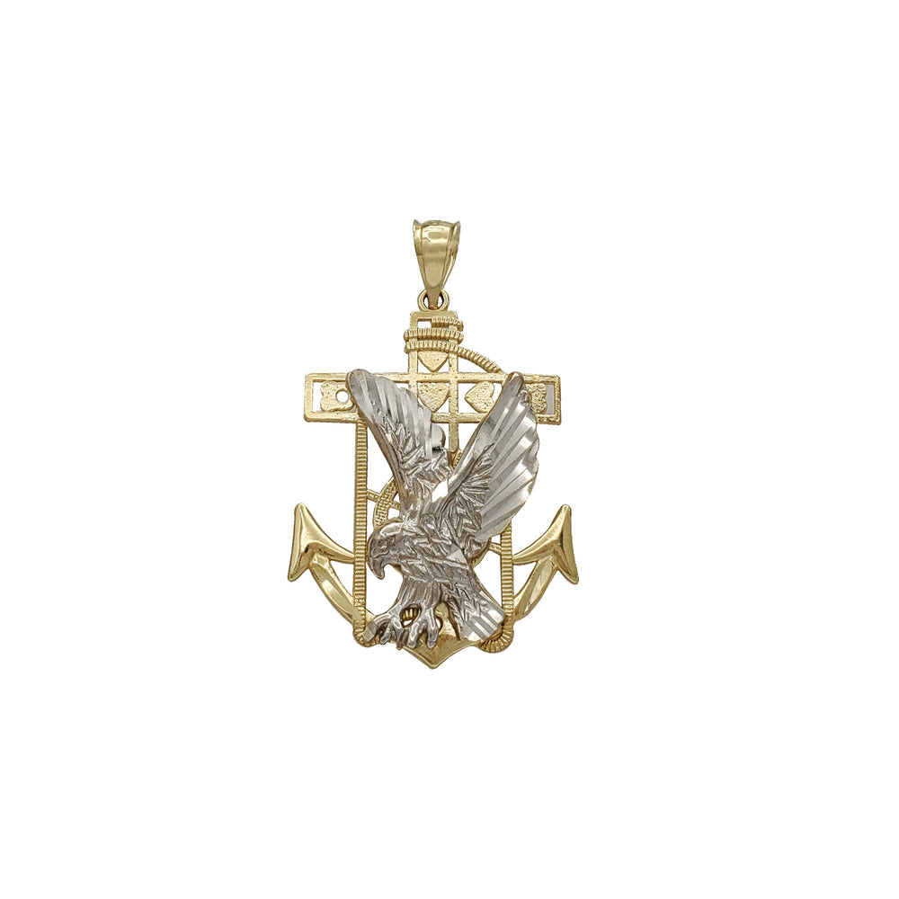 Two-Tone Flying Eagle & Anchor Pendant (14K)
