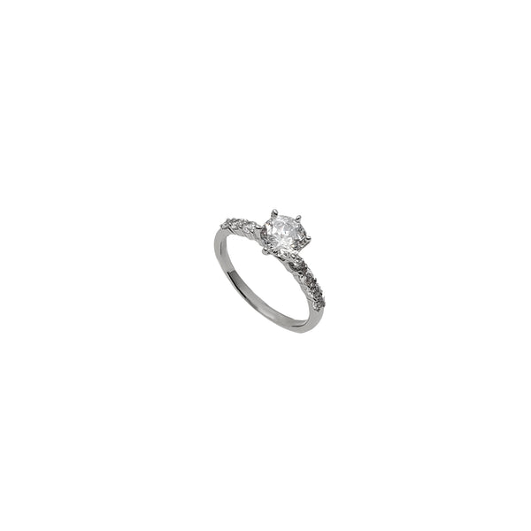 Cubic Zirconia Round Engagement Ring (Silver)