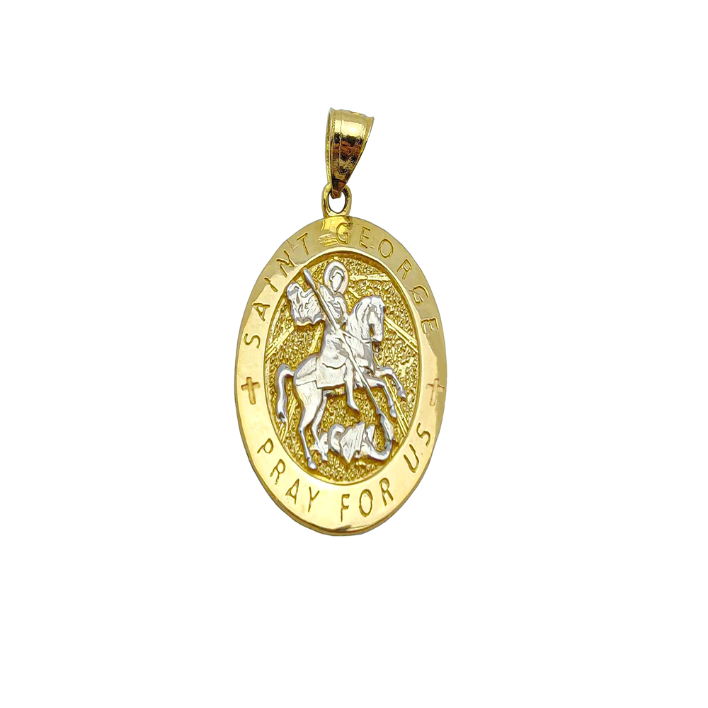Two-Tone Oval "Saint George" Medallion Pendant (14K)