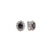 Cubic Zirconia Flourite Oval Shape Earrings (Silver)
