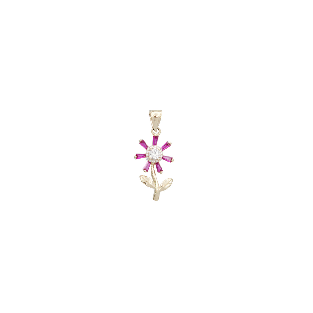 Cubic Zirconia Flower Cross Pendant (14K)