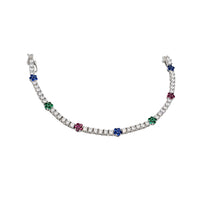 Multi-Color CZ Flower Bracelet (Silver)