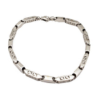 White Gold Imprinted Bullet Link Bracelet (14K)