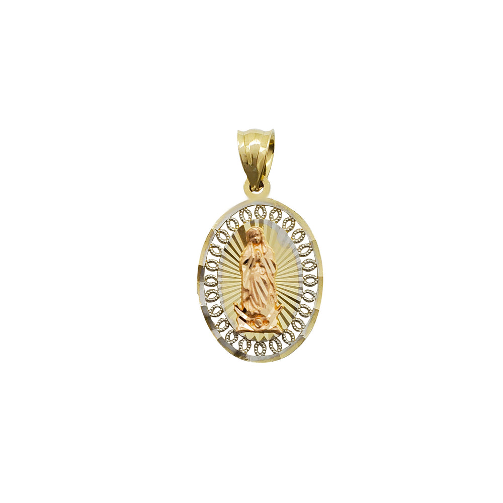 Tricolor Oval Shaped Guadalupe Pendant (14K)