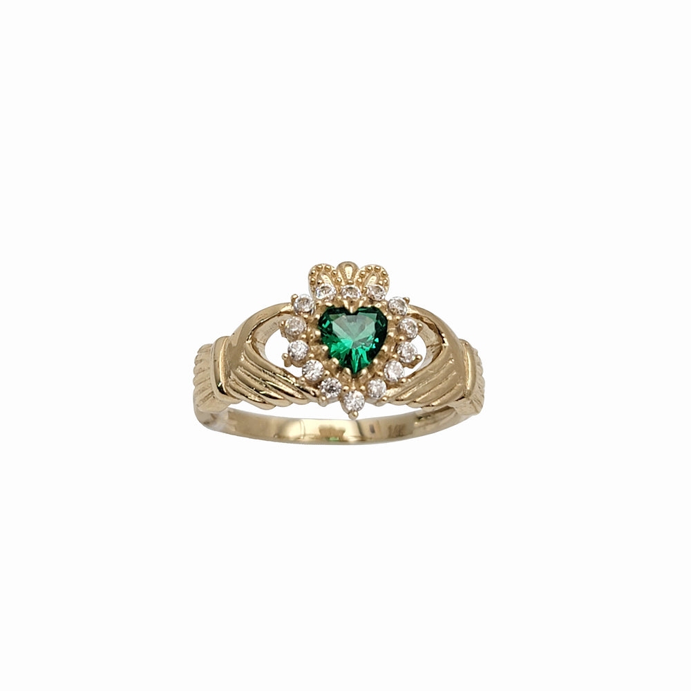 Milgrain Crown Pink Stone Claddagh Ring (14K)