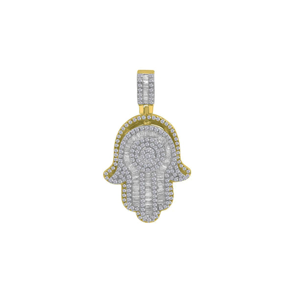 Diamond Baguette & Round-Cut Hamsa Hand Pendant (14K)