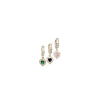 Zirconia Heart Hanging Huggie Earrings (14K)