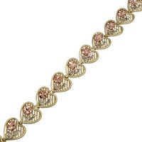 Tricolor Diamond-Cut Flower & Heart Link Bracelet (14K)