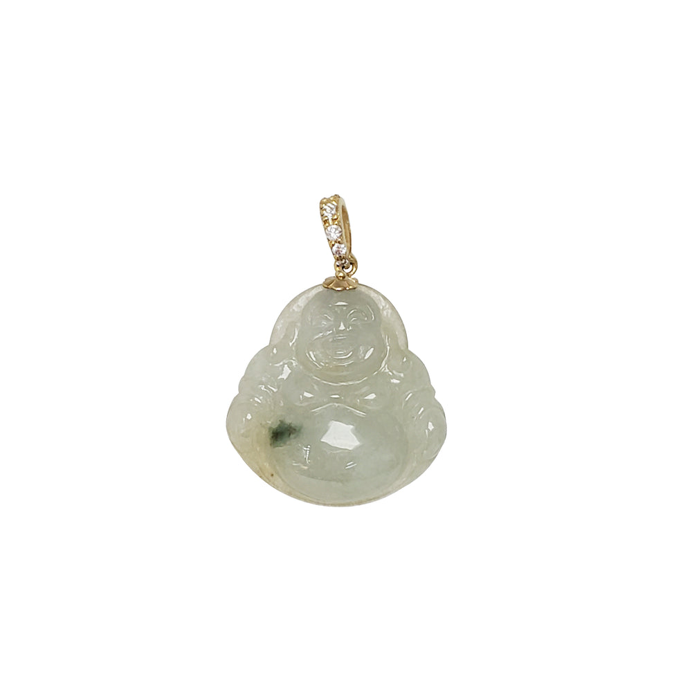Diamond Jade Laughing Buddha Pendant (14K)