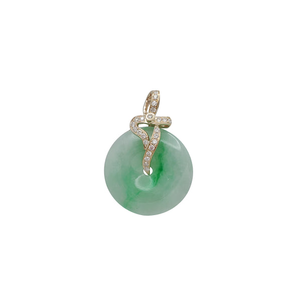 Green Jade Disc Diamond Pendant (14K)