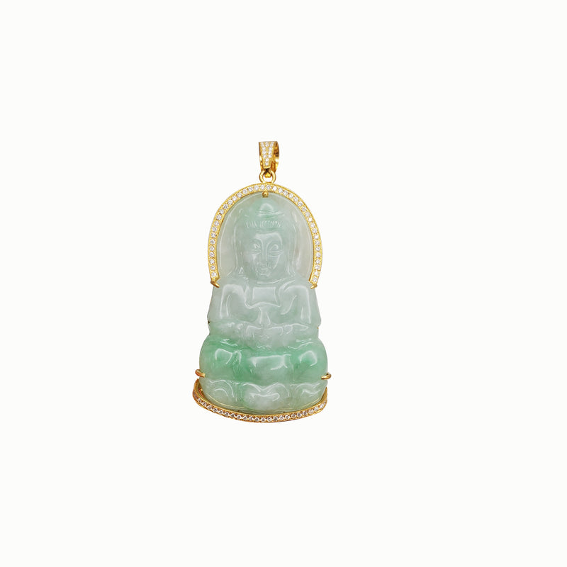 Jade Guan Yin “观音” Diamond Pendant (14K)