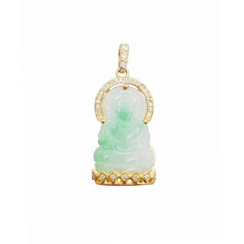 Jade Guan Yin “观音” Diamond Pendant (14K)