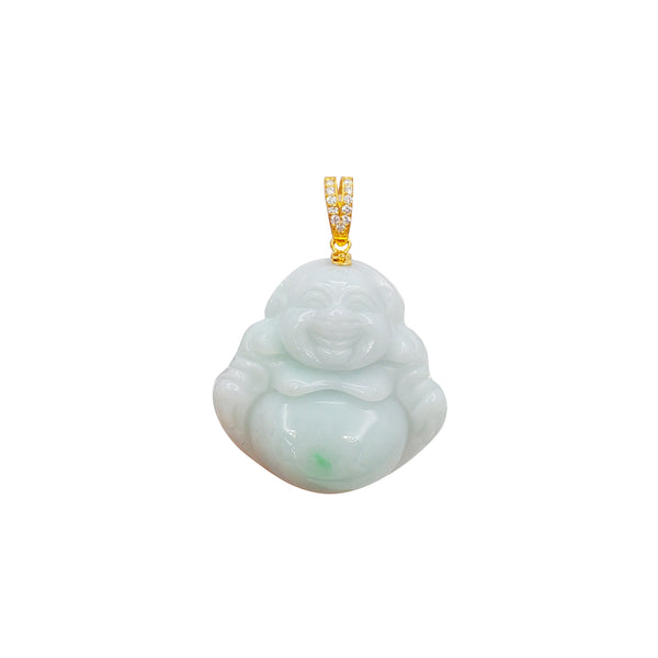 Diamond Jade Buddha Pendant (14K)