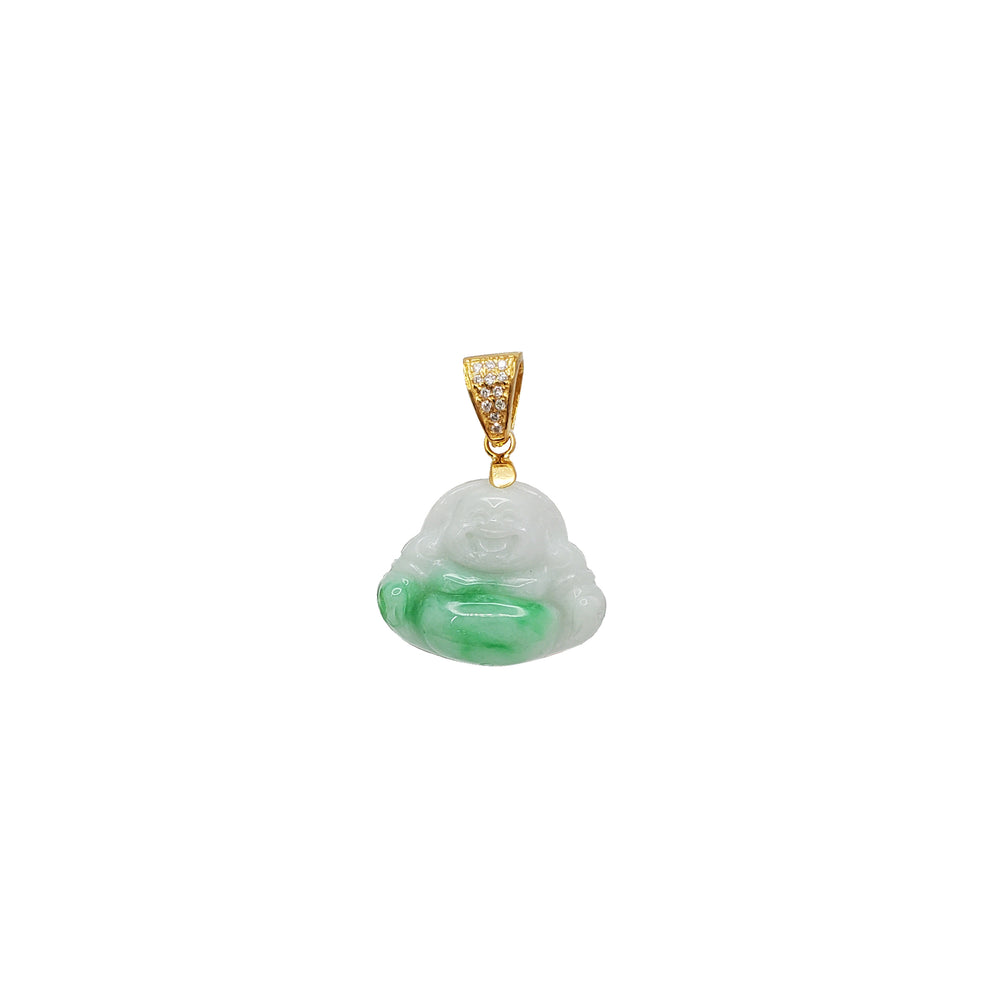 Diamond Jade Buddha Pendant (14K)
