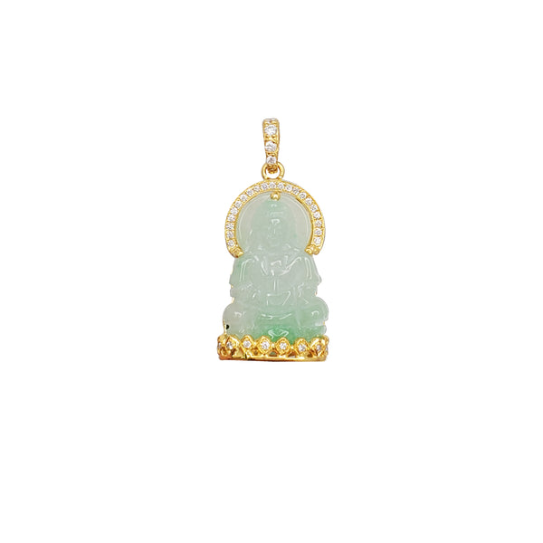 Jade Guan Yin “观音” Diamond Pendant (14K)